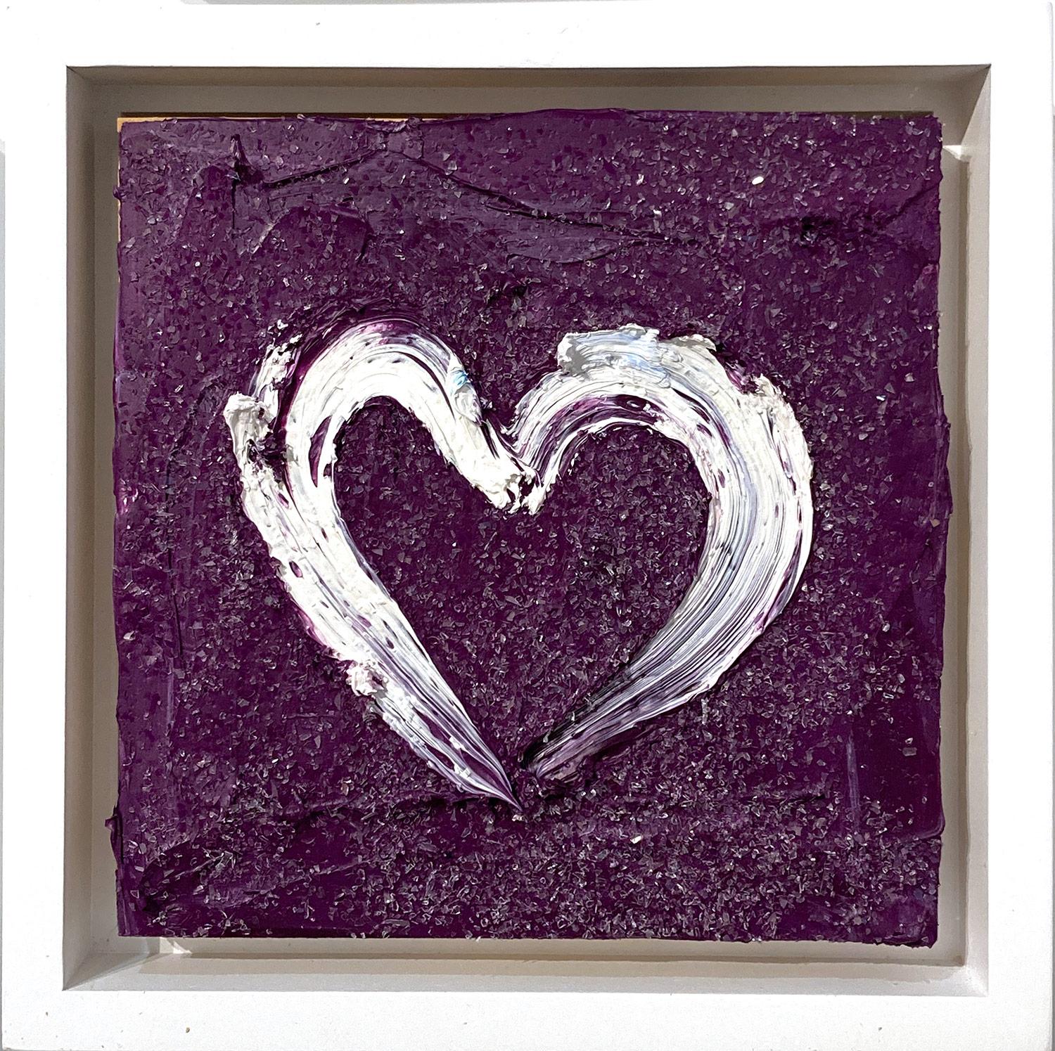 « My Purple Diamond Heart », peinture à l'huile en poussière de diamants avec cadre flottant