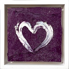 « My Purple Diamond Heart », peinture à l'huile en poussière de diamants avec cadre flottant