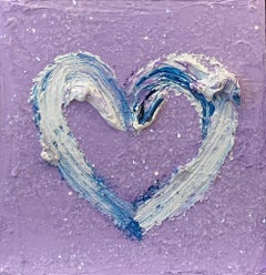 "Il mio cuore di diamante viola" Pittura ad olio pop art con polvere di diamante Cornice fluttuante bianca