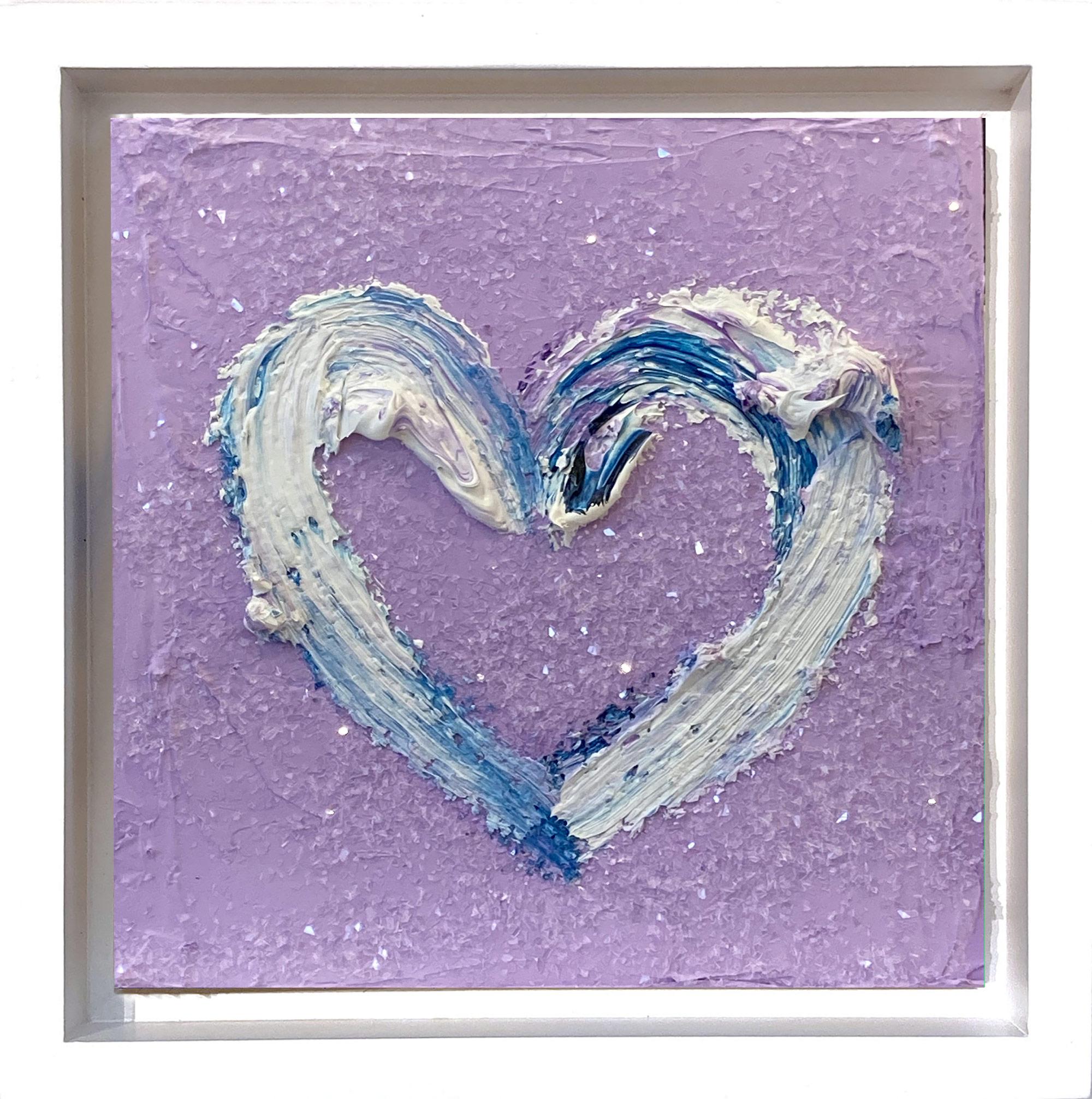 "Mi corazón de diamante púrpura" Pintura al óleo Pop Art Polvo de diamantes Marco flotante blanco