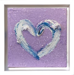 "Mi corazón de diamante púrpura" Pintura al óleo Pop Art Polvo de diamantes Marco flotante blanco