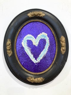 "My Purple Diamond Heart" Purple Contemporary Oil Painting w Oval Antique Frame