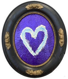 "My Purple Diamond Heart" Purple Contemporary Oil Painting w Oval Antique Frame