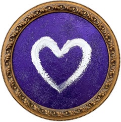 « My Purple Diamond Heart » - Peinture à l'huile contemporaine violette avec cadre ancien