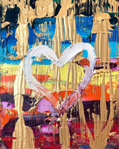 "My Rainbow Cookie Heart" Contemporary Oil Painting Framed w Floater Frame