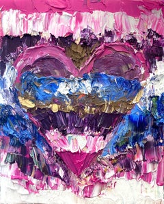 "My Raspberry Crush Heart" Pop Oil Painting on Wood with White Floater Frame