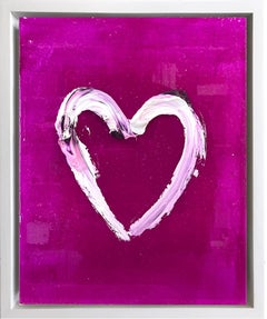 "My Raspberry Heart " Pink Resin Contemporary Pop Oil Painting w Floater Frame