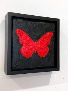 "My Red Butterfly" Contemporary Pop Art Oil Painting with Black Floater Frame