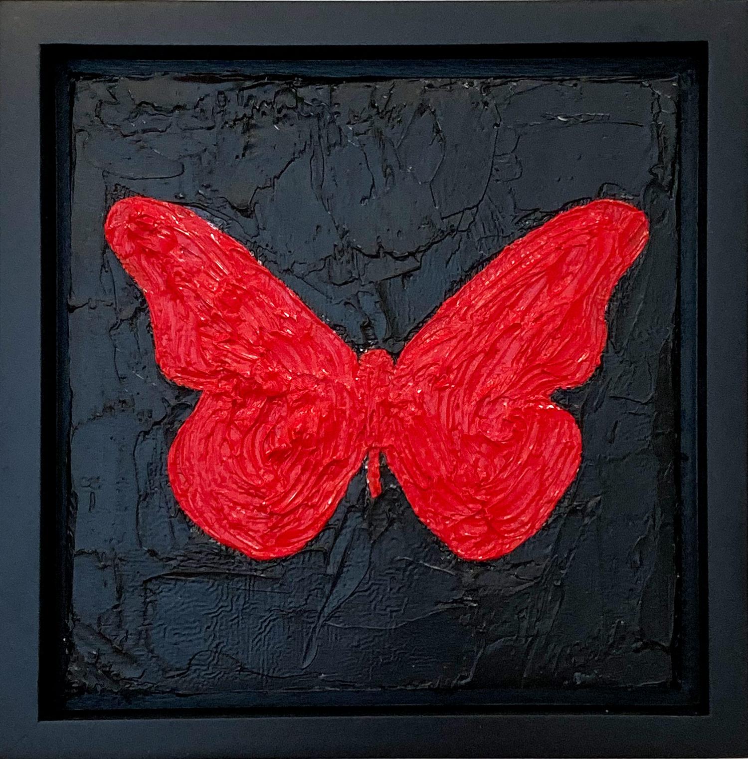 "My Red Butterfly" Contemporary Pop Art Oil Painting with Black Floater Frame