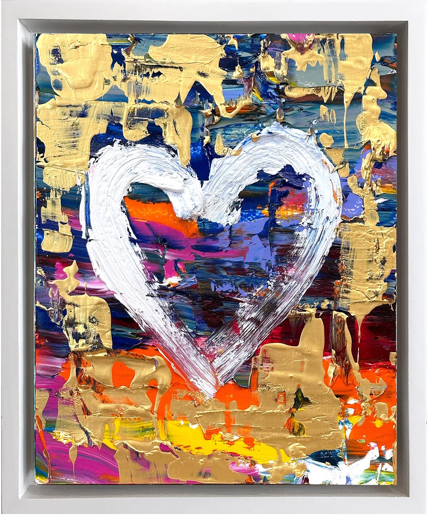 Cindy Shaoul Abstract Painting - "My Renaissance Heart" Pop Art Oil Painting White Floater Frame