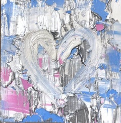 "My Rising Star Heart" Colorful Silver Abstract Oil Painting with Floater Frame