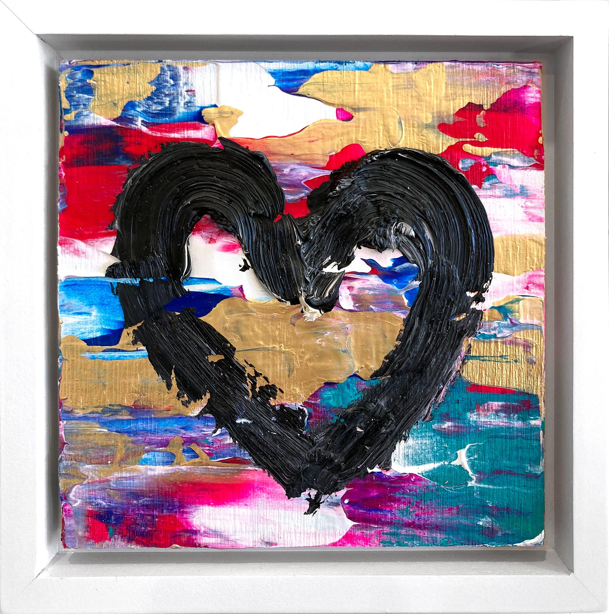 Cindy Shaoul Figurative Painting - "My Rock Candy Heart" Colorful Pop Art Oil Painting with White Floater Frame