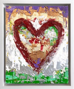 "Mi corazón de Marie Antoinette" Pintura al óleo pop sobre madera con marco flotante blanco