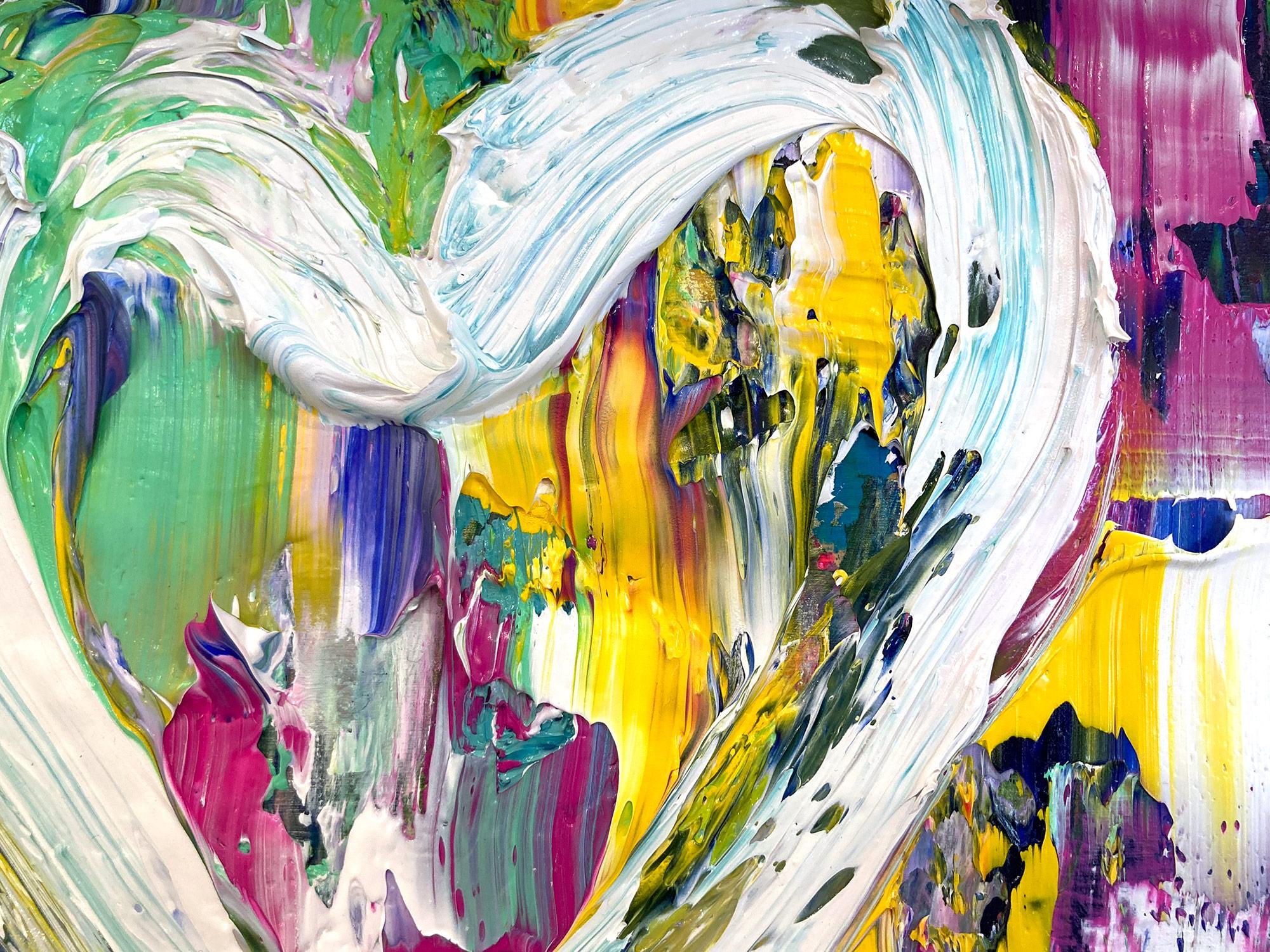 „My Rock Star Heart“ Buntes Pop-Ölgemälde auf Holz mit weißem Floater-Rahmen, farbenfrohes Ölgemälde (Grau), Figurative Painting, von Cindy Shaoul