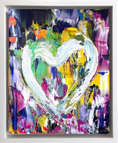 "My ACDC Heart" Colorful Pop Oil Painting on Wood with White Floater Frame