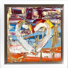 "My Rockin' Heart" Gold Colorful Abstract Oil Painting with Floater Frame