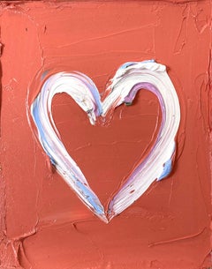 "My Roman Holiday Heart" Coral Orange Art Oil Painting with White Floater Frame