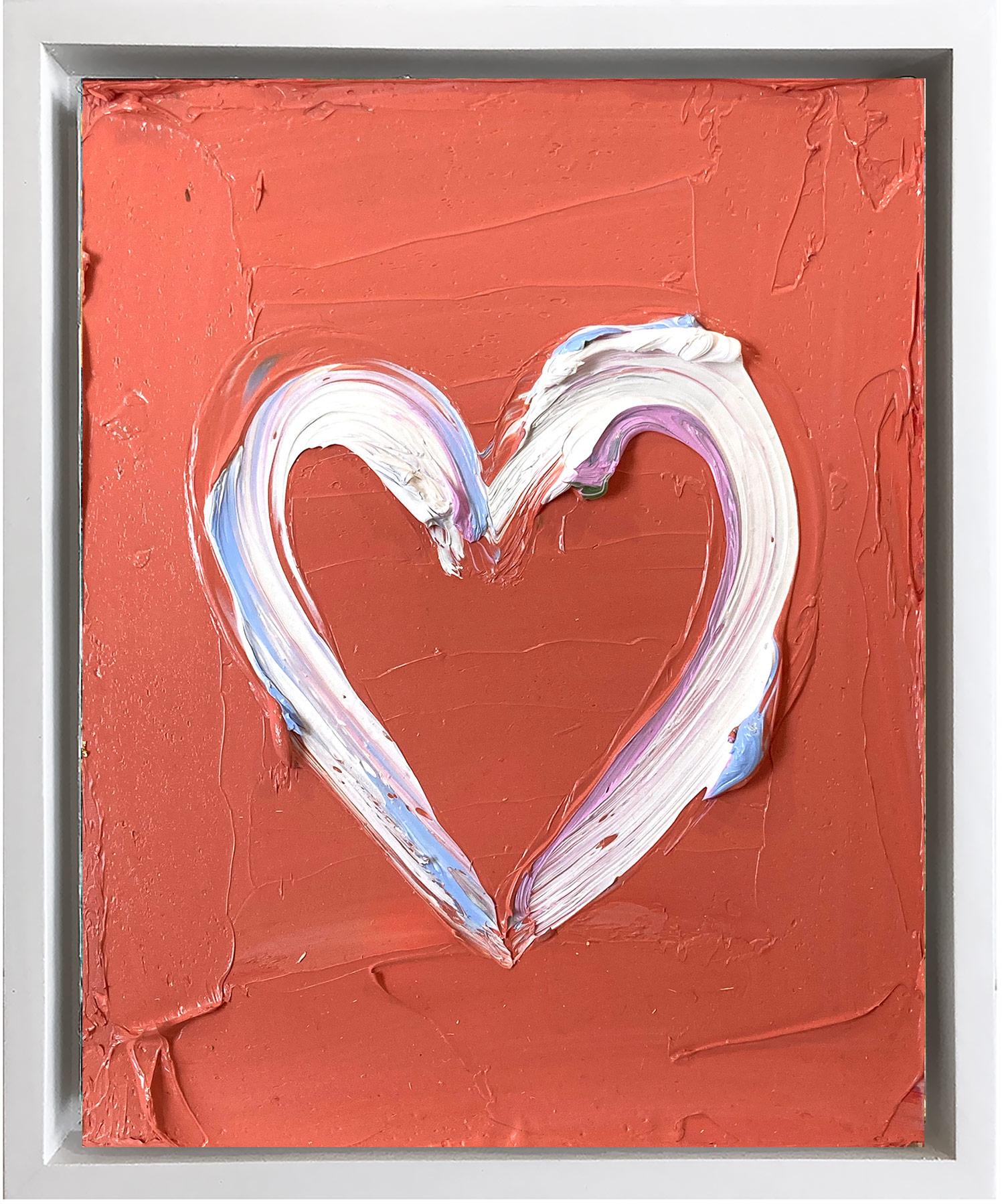 Abstract Painting de Cindy Shaoul - "Mi corazón romano de vacaciones" Pintura al óleo naranja coral con marco flotante blanco