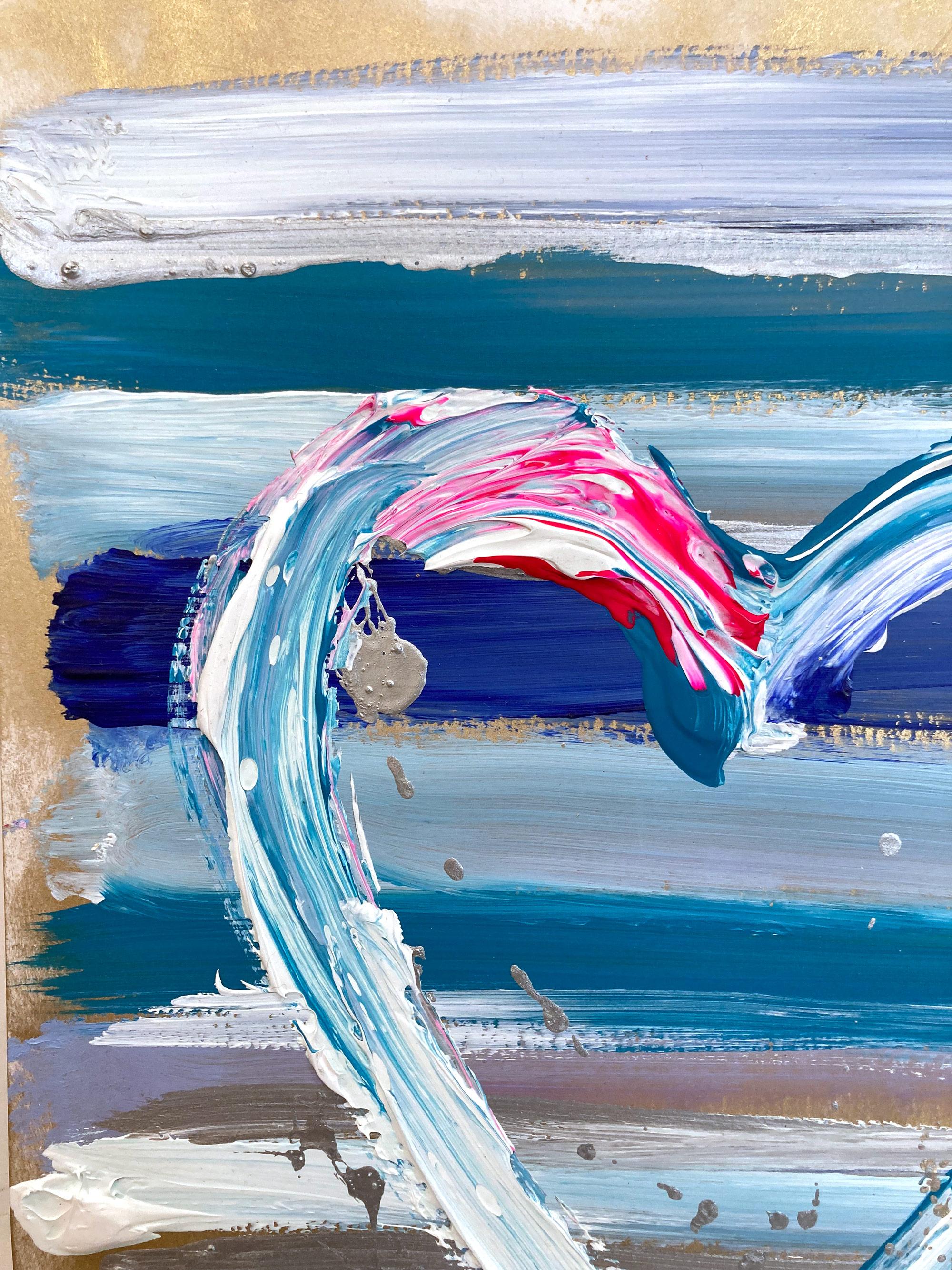 „Mein romantisches Herz“ Buntes abstraktes Gemälde aus Acryl und Blattsilber auf Papier – Painting von Cindy Shaoul
