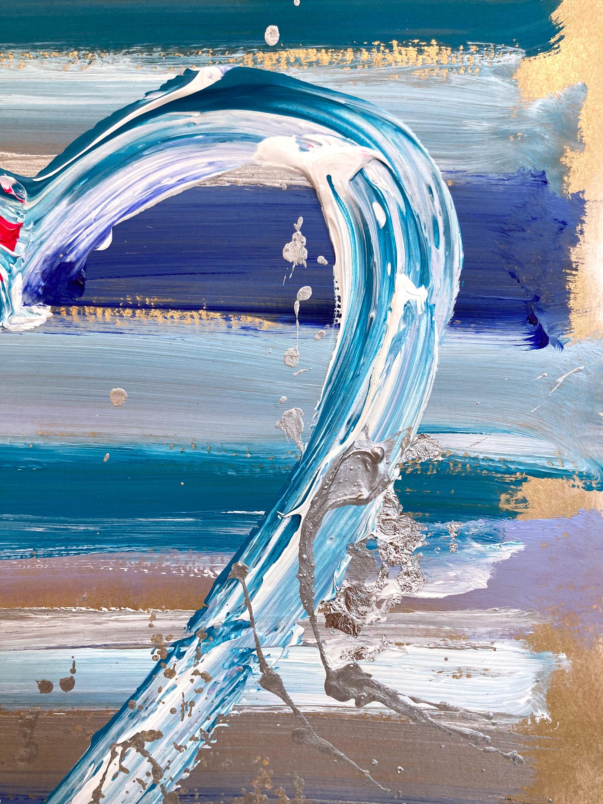 „Mein romantisches Herz“ Buntes abstraktes Gemälde aus Acryl und Blattsilber auf Papier (Zeitgenössisch), Painting, von Cindy Shaoul