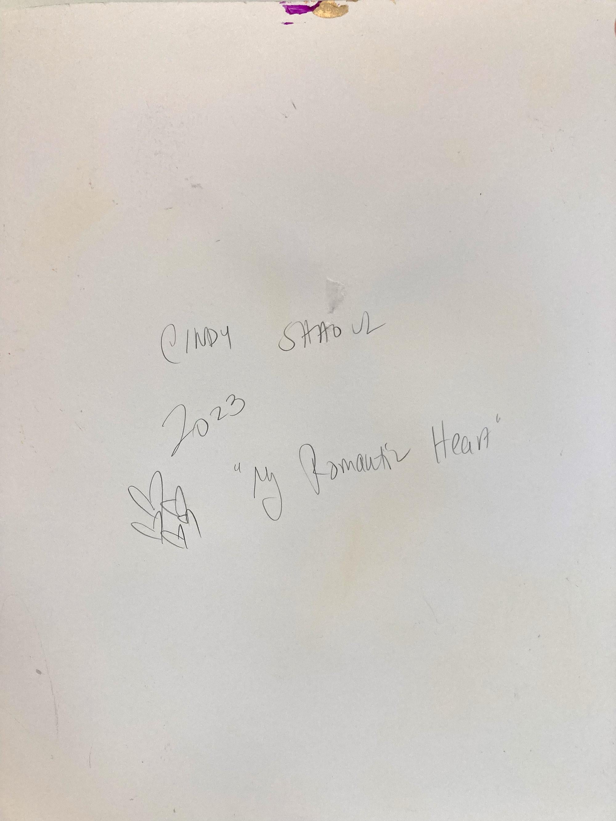 „Mein romantisches Herz“ Buntes abstraktes Gemälde aus Acryl und Blattsilber auf Papier im Angebot 1