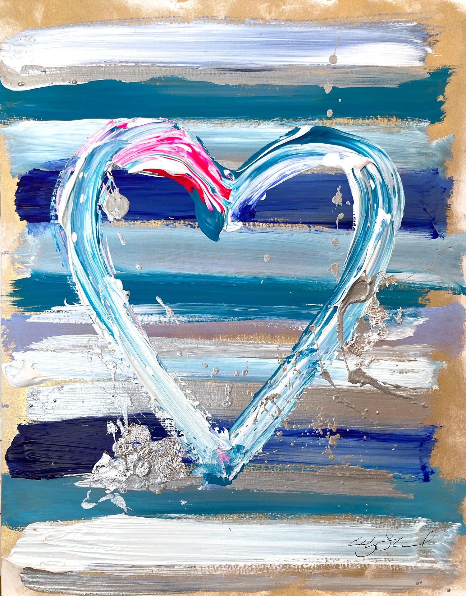 Abstract Painting de Cindy Shaoul - "Mi corazón romántico" Pintura abstracta de colores en acrílico y pan de plata sobre papel