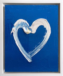 "My Royal Blue Heart" Pop Oil Painting on Wood with White Floater Frame