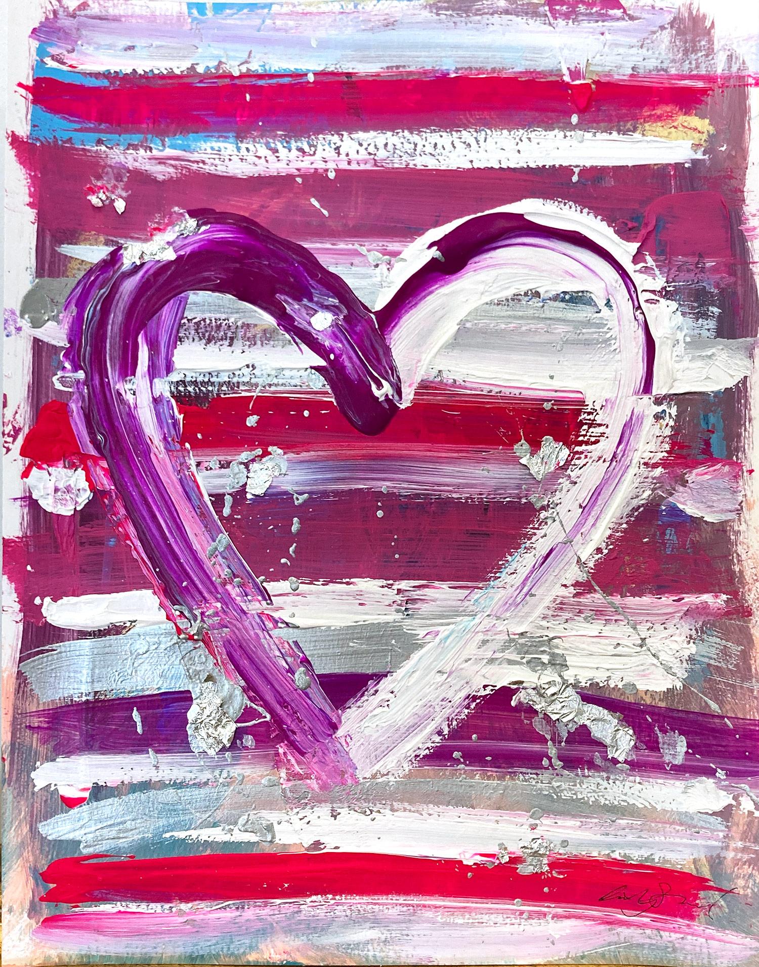 « My Royal Heart », peinture abstraite colorée à l'acrylique et à la feuille d'argent sur papier 
