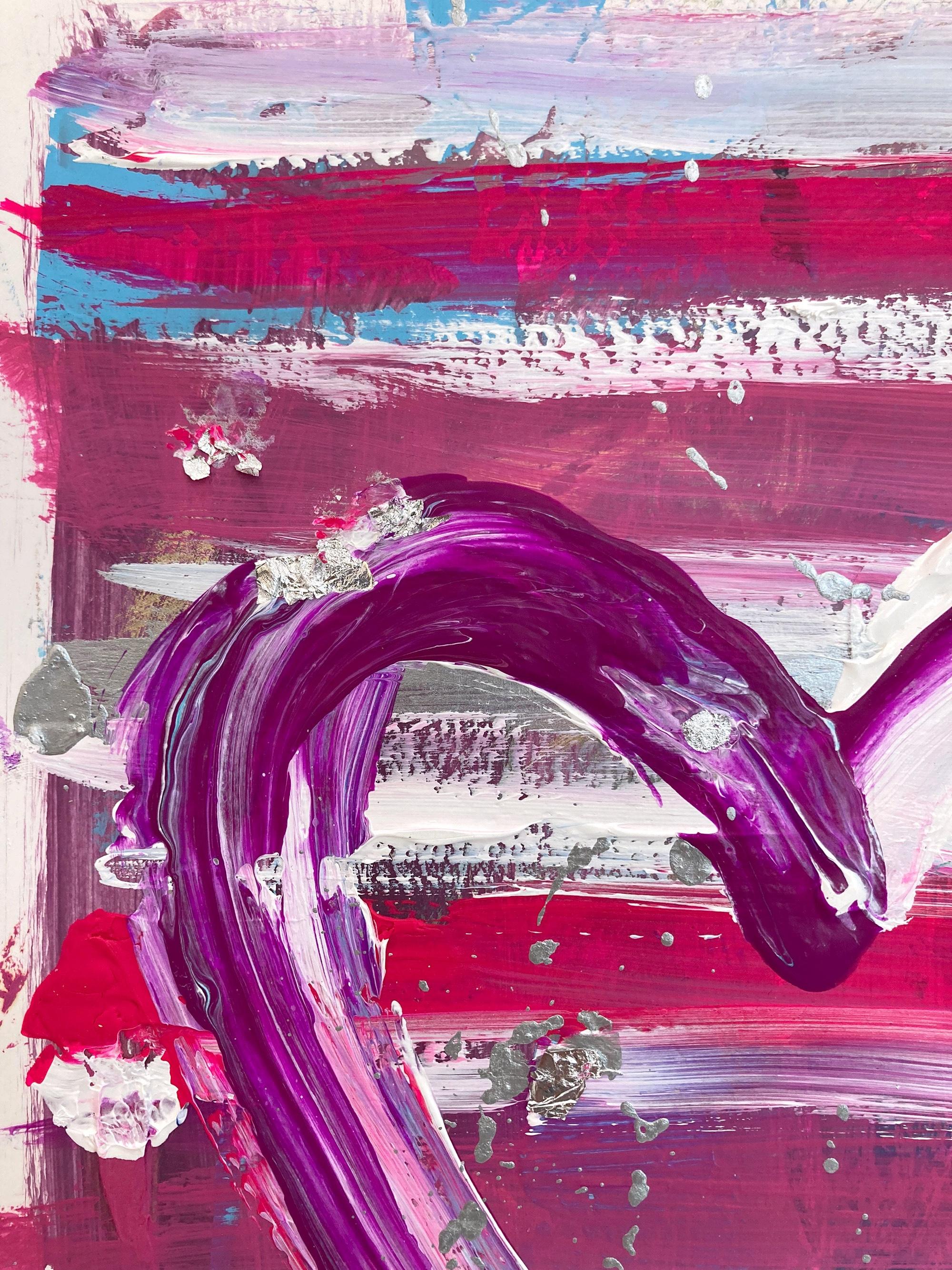 « My Royal Heart », peinture abstraite colorée à l'acrylique et à la feuille d'argent sur papier - Contemporain Painting par Cindy Shaoul