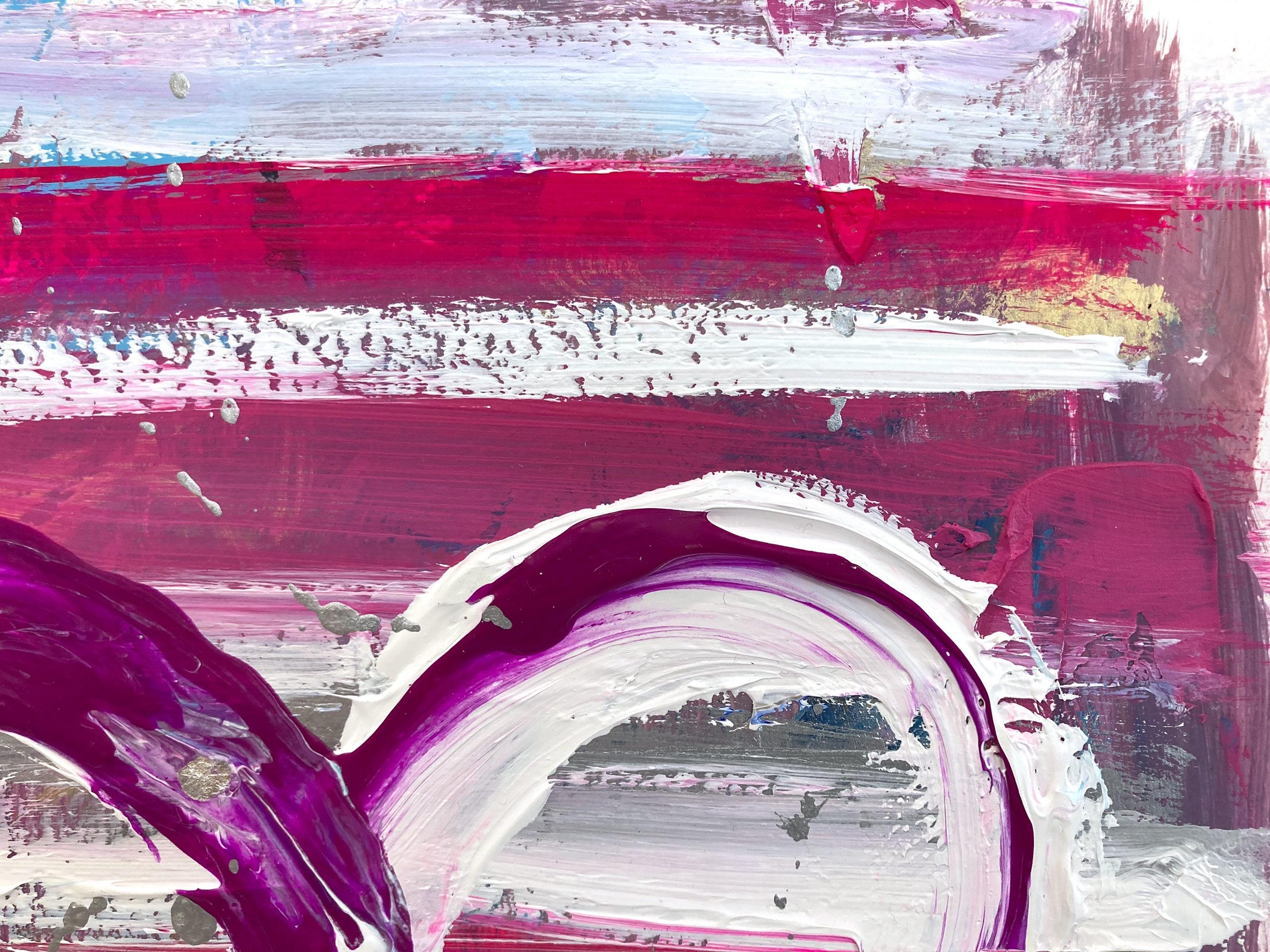 « My Royal Heart », peinture abstraite colorée à l'acrylique et à la feuille d'argent sur papier - Argent Abstract Painting par Cindy Shaoul