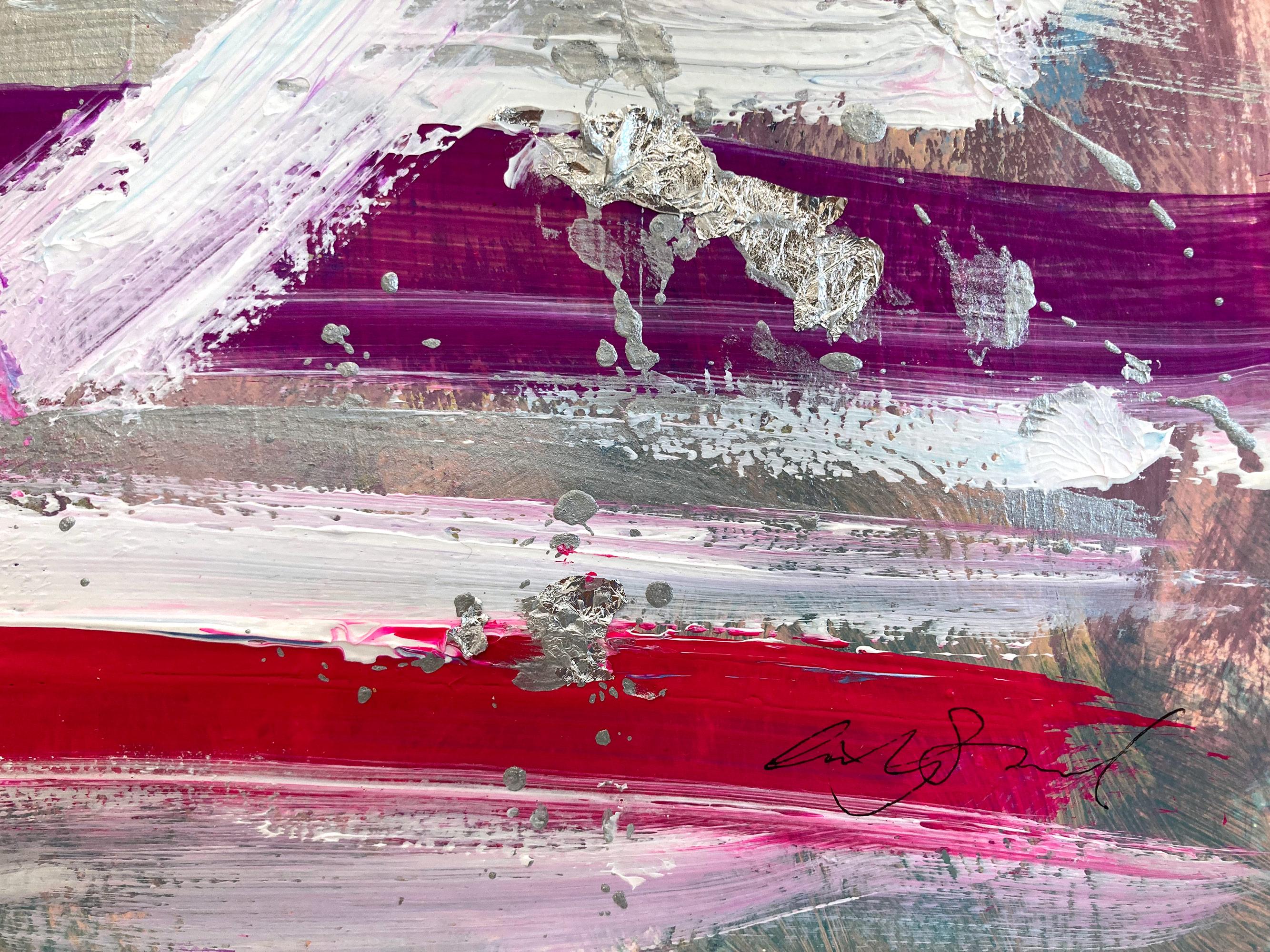 « My Royal Heart », peinture abstraite colorée à l'acrylique et à la feuille d'argent sur papier en vente 3
