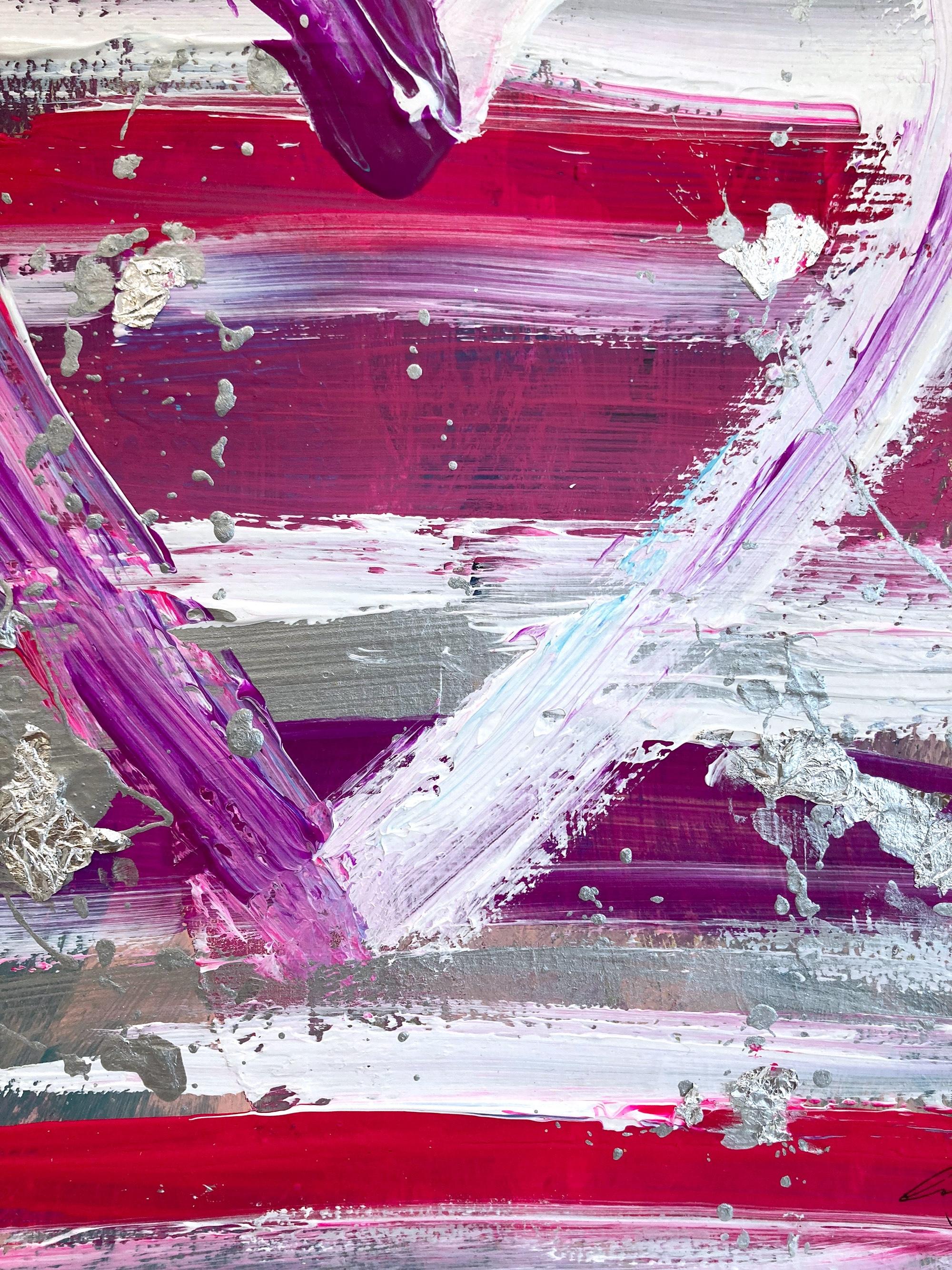 « My Royal Heart », peinture abstraite colorée à l'acrylique et à la feuille d'argent sur papier en vente 2