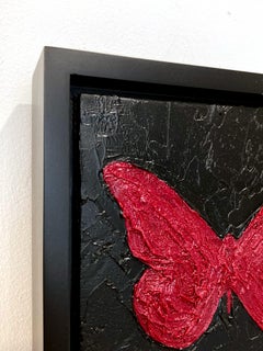 "My Ruby Butterfly" Red Contemporary Pop Art Oil Painting with Floater Frame