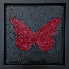 "My Ruby Butterfly" Red Contemporary Pop Art Oil Painting with Floater Frame