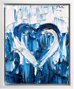 "My Saint Tropez Heart" Contemporary Oil Painting on Wood White Floater Frame