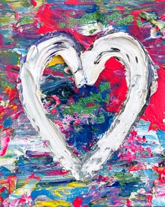 "My Saturday Night Fever Heart" Oil Painting on Wood with White Floater Frame