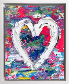 "Mi corazón de Fiebre del sábado noche" Pintura al óleo sobre madera con marco flotante blanco