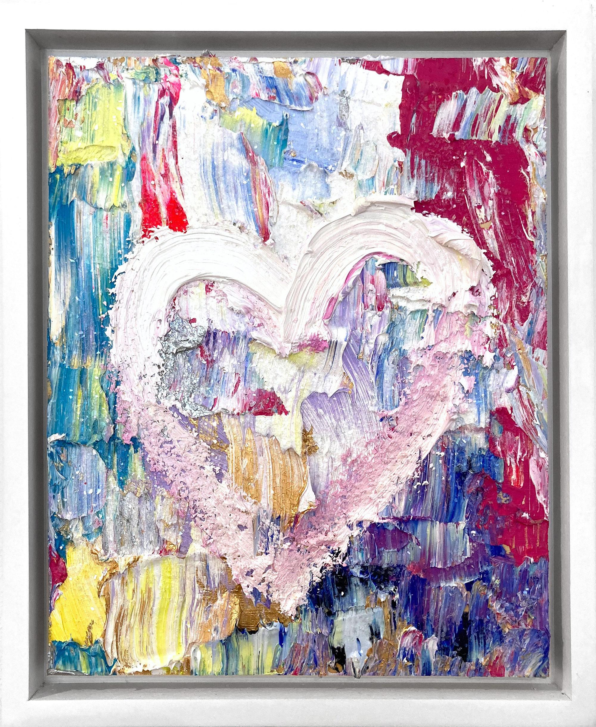 "My Saturday Night Fever Heart" Pop Oil Painting on Wood White Floater Frame