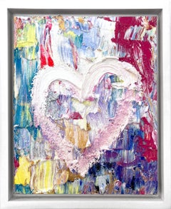 "My Saturday Night Fever Heart" Pop Oil Painting on Wood White Floater Frame