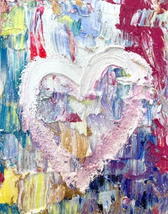 "My Saturday Night Fever Heart" Pop Oil Painting on Wood White Floater Frame