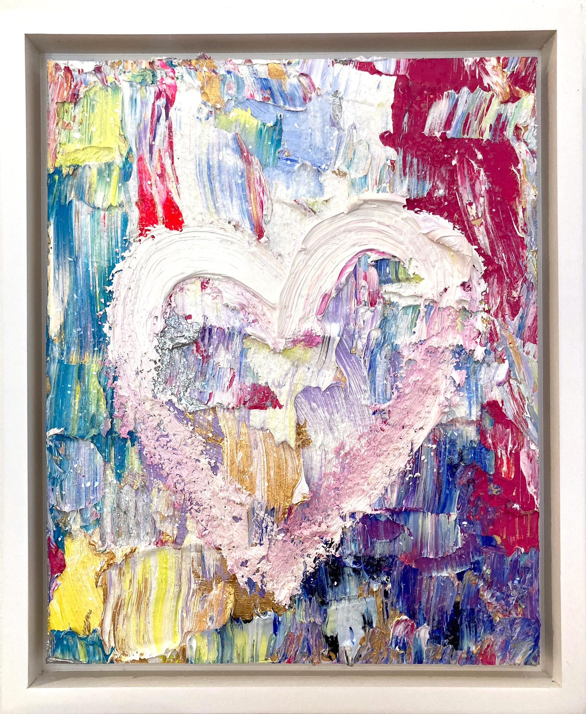 "My Saturday Night Fever Heart" Pop Oil Painting on Wood White Floater Frame