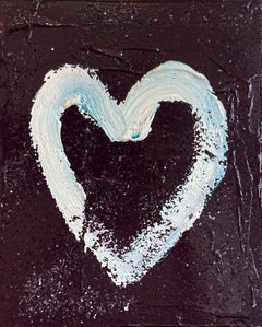 "Il mio cuore di diamante viola" Pittura a olio colorata su legno con cornice galleggiante bianca