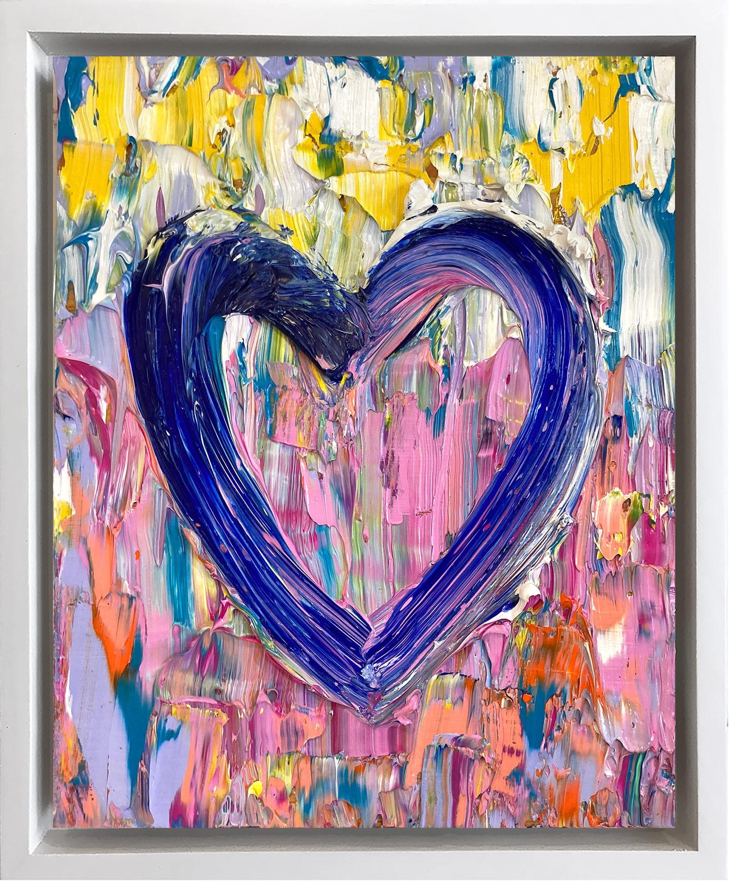 Figurative Painting di Cindy Shaoul - "Il mio cuore di Sex and the City", dipinto a olio colorato su legno e cornice bianca fluttuante