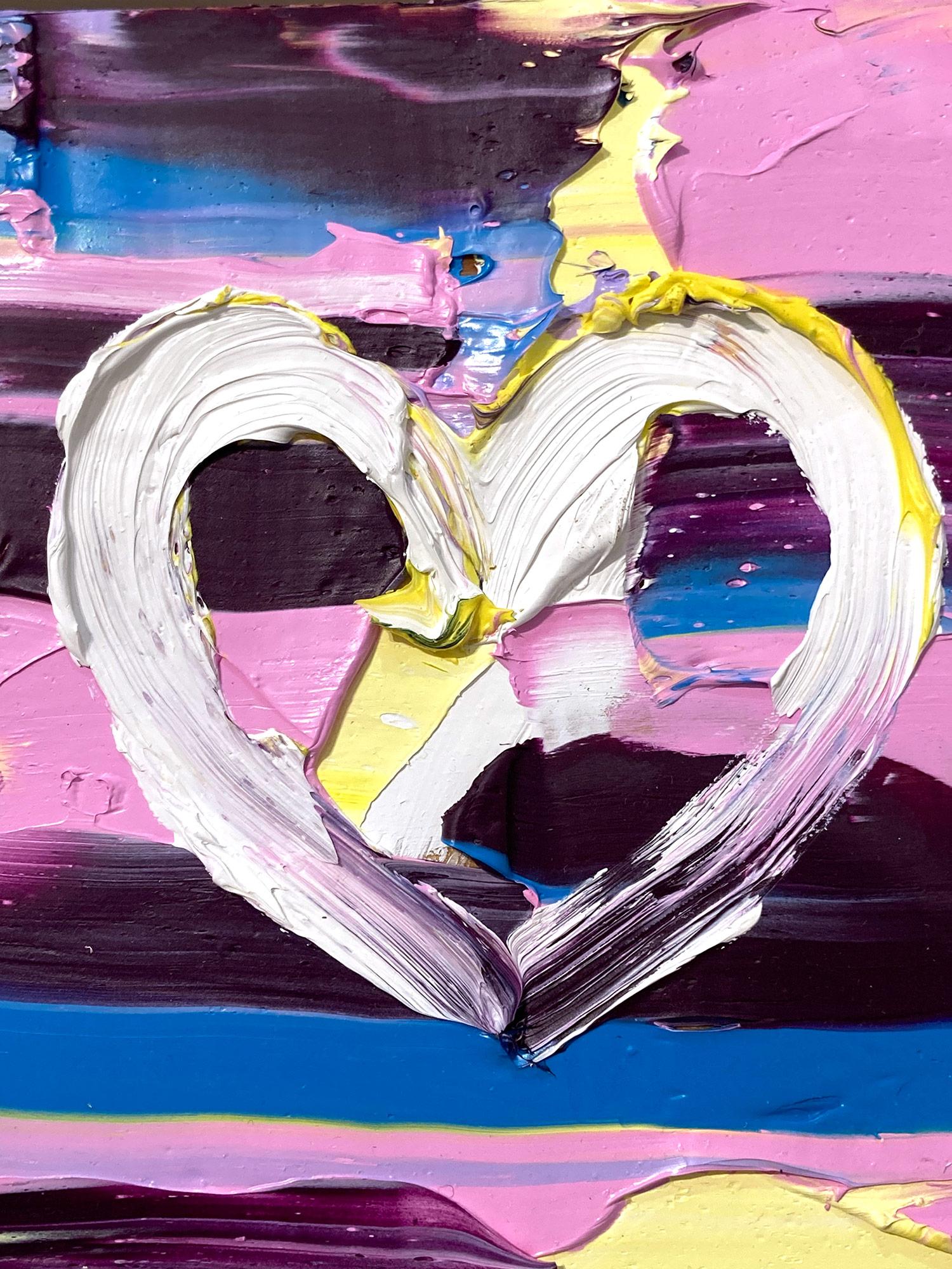 Abstraktes Ölgemälde „Mein Sherbet-Herz“ in Blau und Lila mit Floater-Rahmen – Painting von Cindy Shaoul