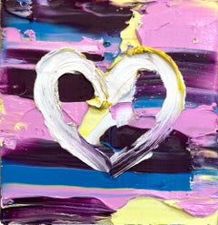 "My Sherbet Heart" Blue, Purple & White Abstract Oil Painting with Floater Frame