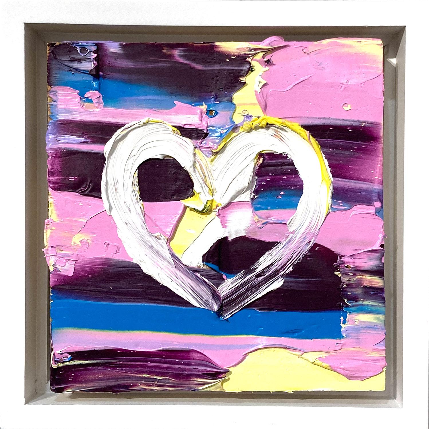 Cindy Shaoul Figurative Painting – Abstraktes Ölgemälde „Mein Sherbet-Herz“ in Blau und Lila mit Floater-Rahmen