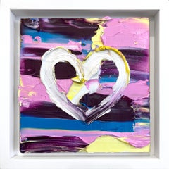"My Sherbet Heart" Blue, Purple & White Abstract Oil Painting with Floater Frame
