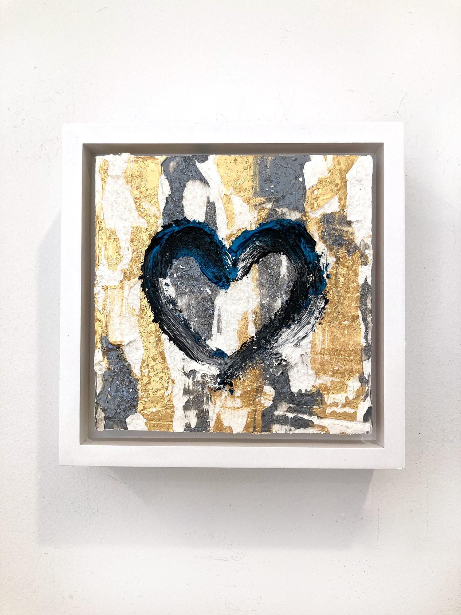 Abstraktes Ölgemälde „My Shining Heart“ aus Gold und Silber mit Floater-Rahmen im Angebot 9