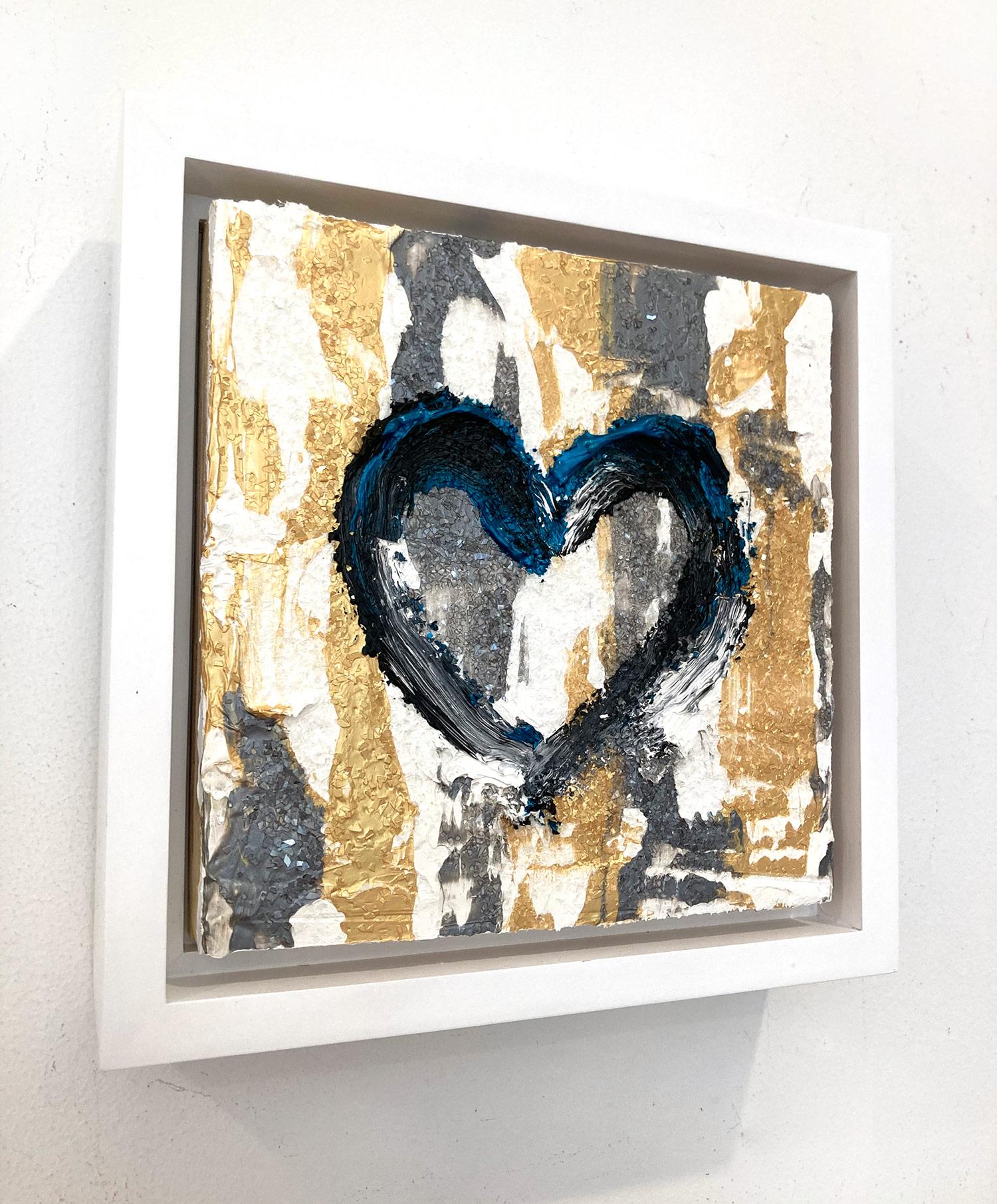 Abstraktes Ölgemälde „My Shining Heart“ aus Gold und Silber mit Floater-Rahmen im Angebot 11