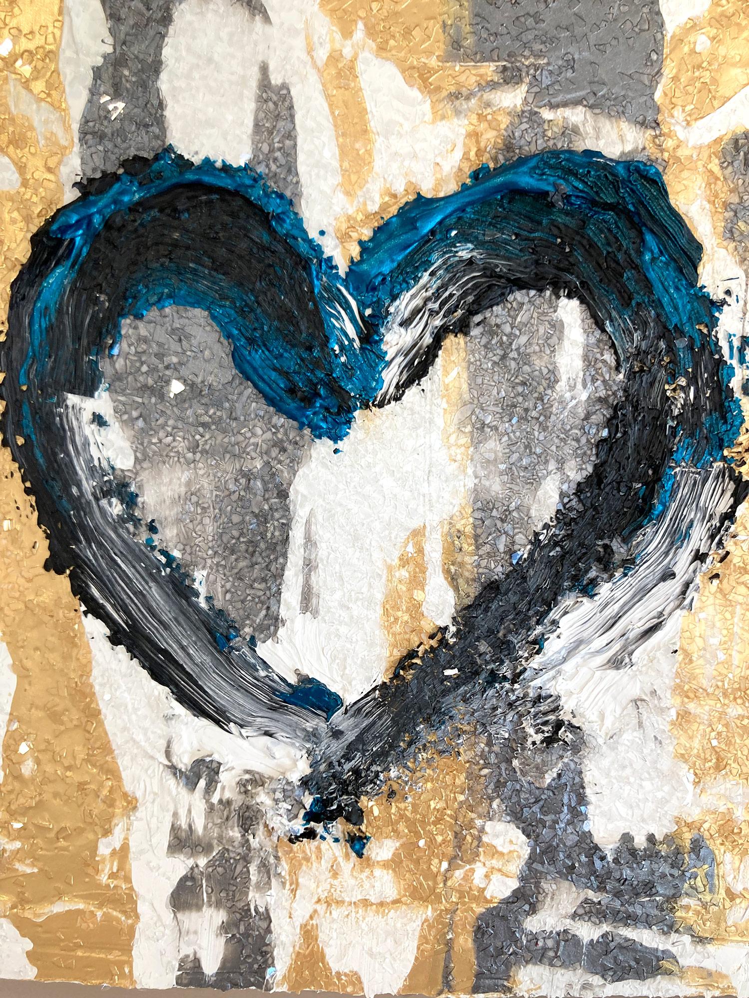 Abstraktes Ölgemälde „My Shining Heart“ aus Gold und Silber mit Floater-Rahmen (Beige), Abstract Painting, von Cindy Shaoul